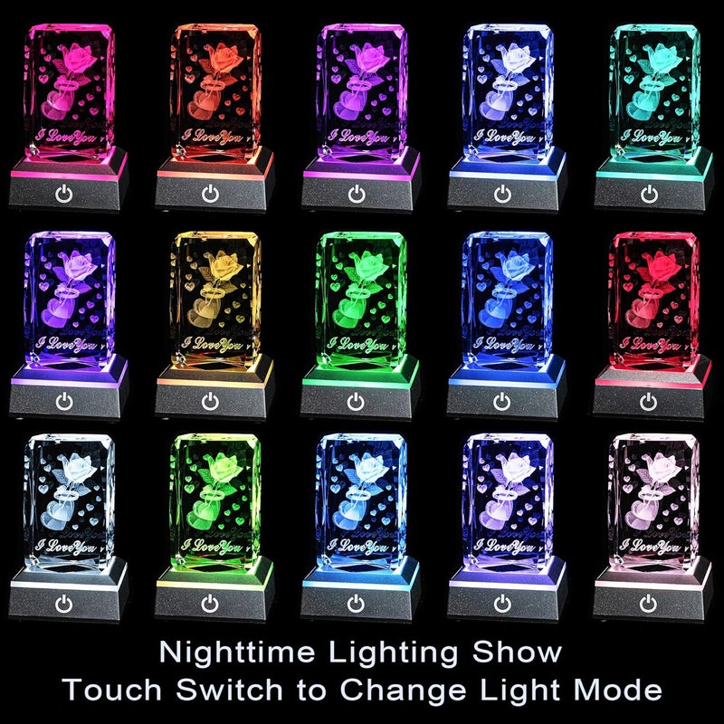 hochance 3D Crystal Sweetheart,Christmas Gifts for Wife Girlfriend Mother Her,Sweet Valentine's Day Anniversary Birthday Mother's Day Xmas Vday Presents,LED Multicolor Display Night Lights - Image 2
