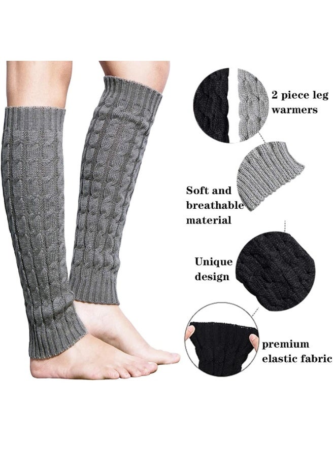 كيلا دفايات ساق للنساء، زوجان من دفايات الساق المحبوكة الشتوية للسيدات، دفايات ساق للباليه، جوارب طويلة دافئة للأحذية الطويلة، دفايات ساق للركاب للسيدات والفتيات، دفايات ساق محبوكة بالكابل - Image 2