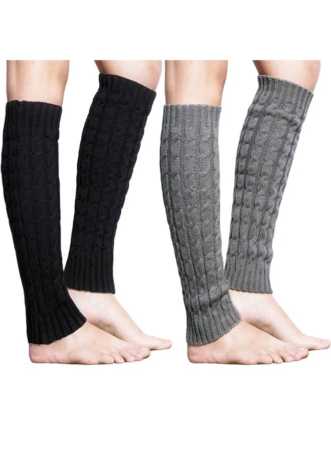 كيلا دفايات ساق للنساء، زوجان من دفايات الساق المحبوكة الشتوية للسيدات، دفايات ساق للباليه، جوارب طويلة دافئة للأحذية الطويلة، دفايات ساق للركاب للسيدات والفتيات، دفايات ساق محبوكة بالكابل - Image 1