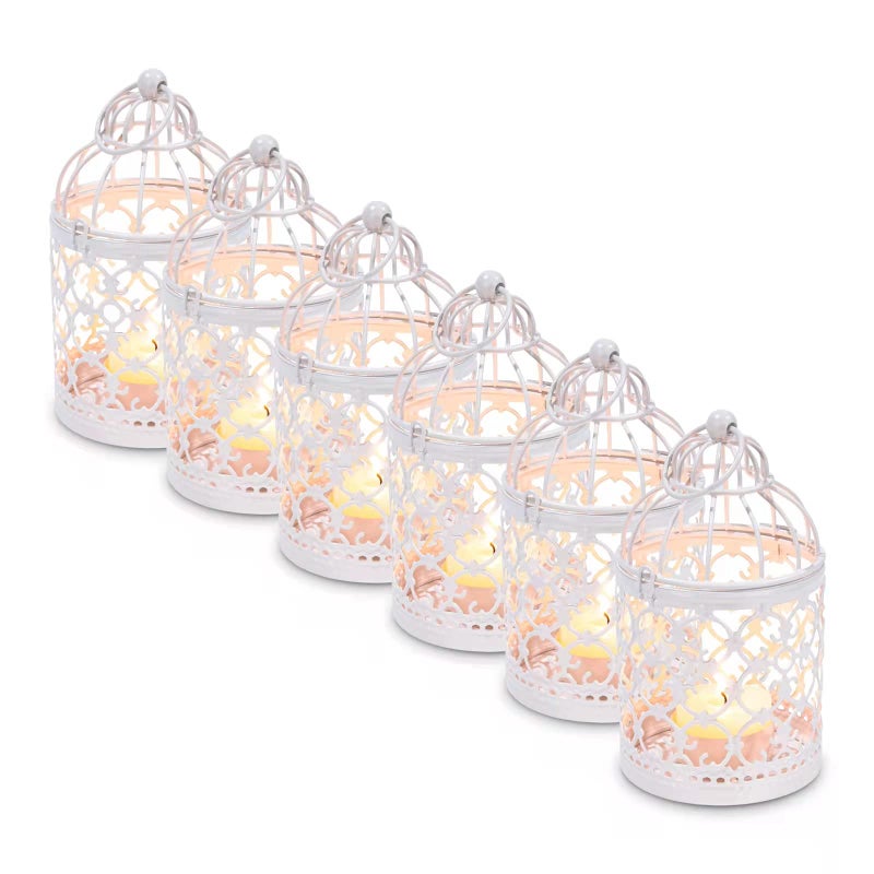 Hanging Birdcage Lantern 6PCS Small Metal Tealight Holder Vintage Decorative Hanging Candle Holder Lantern Centerpieces for Wedding Halloween Christmas Table Decoration