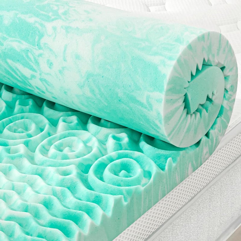 SINWEEK Mattress Topper Memory Foam Mattress Topper 2 Inch Queen Soft Mattress Pad for Pressure Relief, 5-Zone Design, CertiPUR-US Certified, Green - Image 1