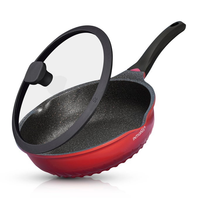 PREMIUM 30CM DEEP FRYING PAN WITH LID ANTISCRATCH INDUCTION COMPATIBLE NONSTICK INTERIOR HEAT RESISTANT HANDLE PERFECT FOR EVERYDAY COOKING