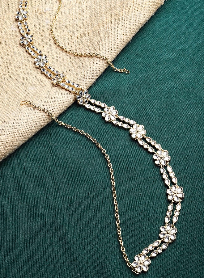 كارات كارت سوار خصر نسائي مطلي بالذهب ومزين بالزهور والكوندان مصنوع يدويًا من كاراتكارت - Image 4