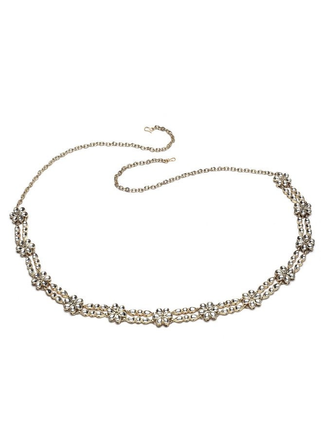 كارات كارت سوار خصر نسائي مطلي بالذهب ومزين بالزهور والكوندان مصنوع يدويًا من كاراتكارت - Image 1