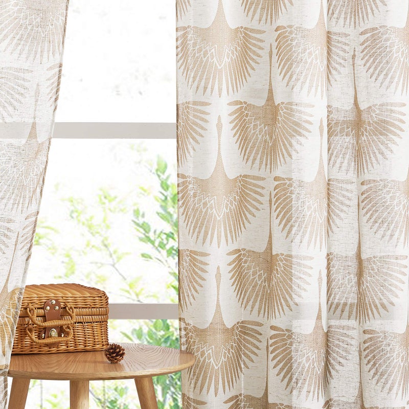 KGORGE Natural Linen Curtains  Semi Sheer Curtains 84 inches Long Geometric Print Window Decor Privacy Protect Light Filtering Drapes for Bedroom Office Basement 2 Panels Taupe