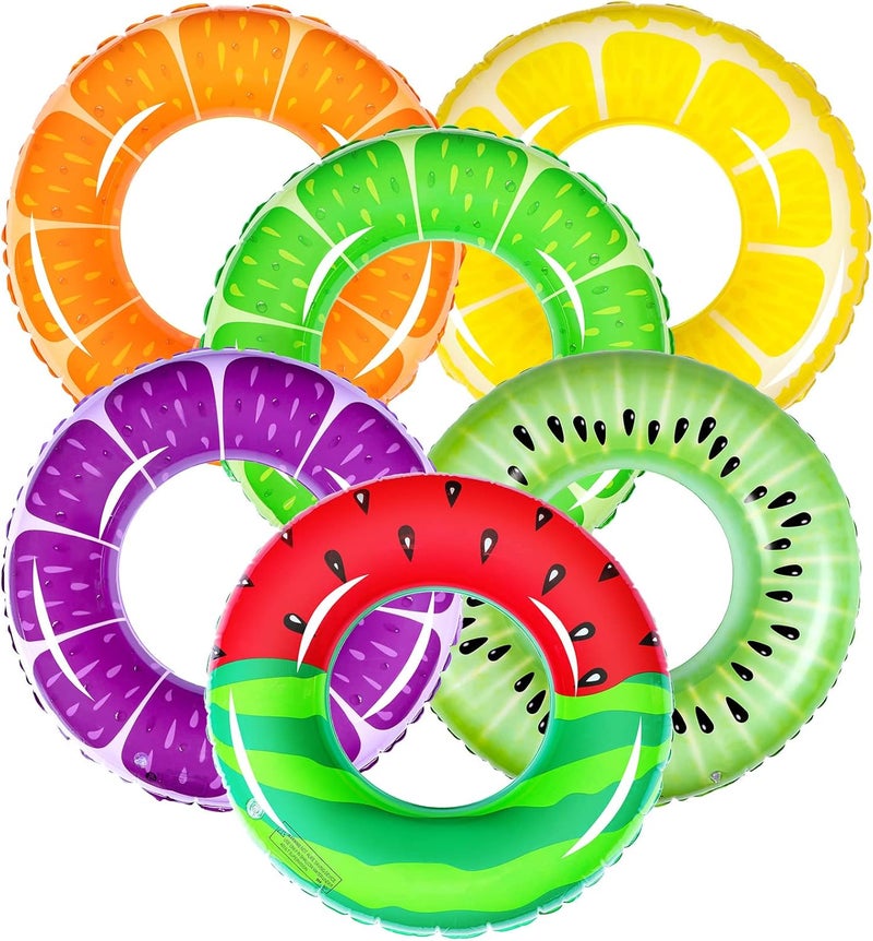 Woanger 6 Pcs Fruit Inflatable Pool Floats Swimming Rings Watermelon Orange Grape Lemon Kiwi Pool Toys Swim Tubes Rings Inflatable Tubes Bulk for Adults Beach Outdoor Party Supplies Water Fun Toys - Image 1