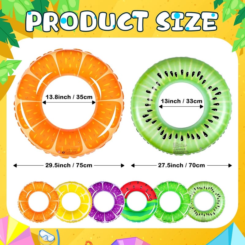 Woanger 6 Pcs Fruit Inflatable Pool Floats Swimming Rings Watermelon Orange Grape Lemon Kiwi Pool Toys Swim Tubes Rings Inflatable Tubes Bulk for Adults Beach Outdoor Party Supplies Water Fun Toys - Image 2