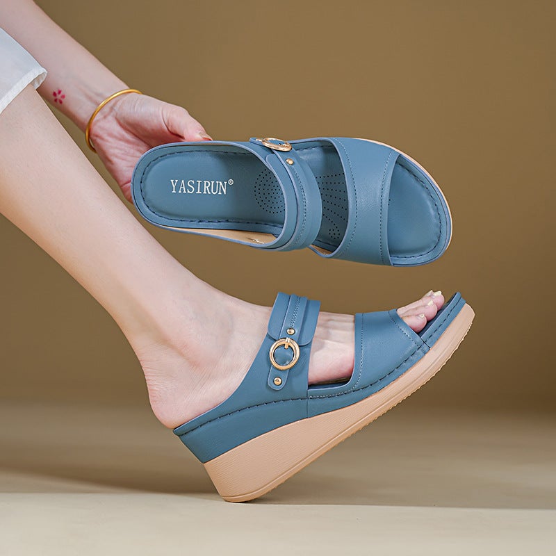 5055-6 New Model 2026 and Style Women''s Sandals Stitching Mom Shoes Large Size Sandals Wedge Sandals - Image 1