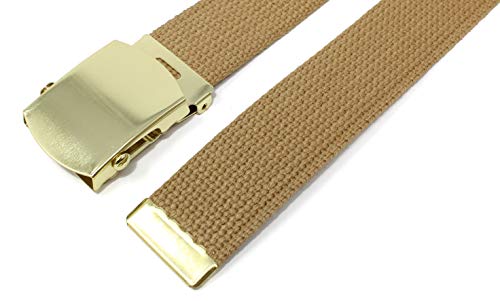 BC Belts Canvas Web Belt Military Style with Brass Buckle and Tip 54" Long Many Colors (Tan) - Image 2