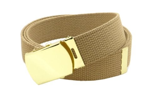 BC Belts Canvas Web Belt Military Style with Brass Buckle and Tip 54" Long Many Colors (Tan) - Image 1