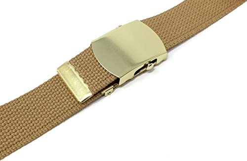 BC Belts Canvas Web Belt Military Style with Brass Buckle and Tip 54" Long Many Colors (Tan) - Image 3