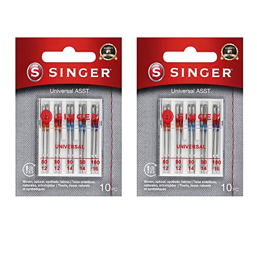 SINGER Universal Regular Point Machine Needles, 20-Count, Sizes 80/12, 90/14, 100/16 - Image 1