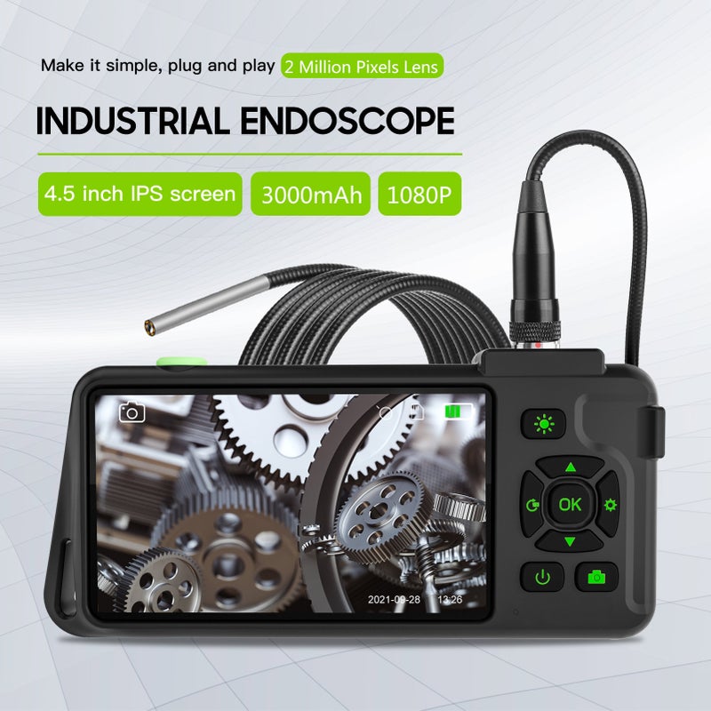 Industrial Endoscope with 4.5-inch IPS Color Display 1080P Photos Videos Snake Camera with 6 LED Lights Borescope IP67 Waterproof 2 Million Pixels Inspection Camera with TF Card Slot for Maintenance - Image 4
