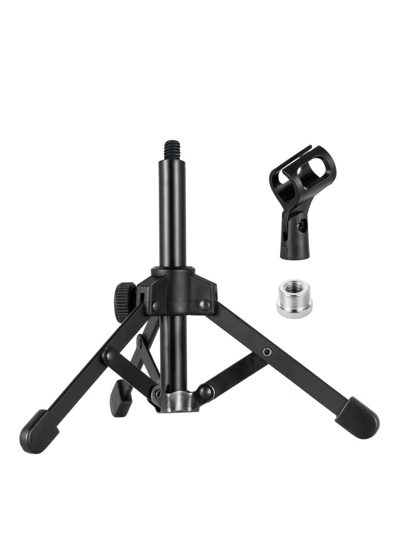 حامل ميكروفون قابل للتعديل والطي مع حامل مشبك الميكروفون - متوافق مع Shure SM58 وSamson Q2U وBlue Yeti - حامل ثلاثي القوائم محمول للميكروفونات الديناميكية - Image 1