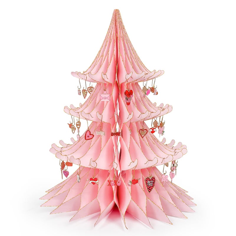 UNIIDECO Valentines Day Decorations, 15.75in Paper Valentines Tree with 50pcs Valentine Ornaments Valentine Table Decorations Centerpiece for Home Wedding Anniversary (Light Pink) - Image 1