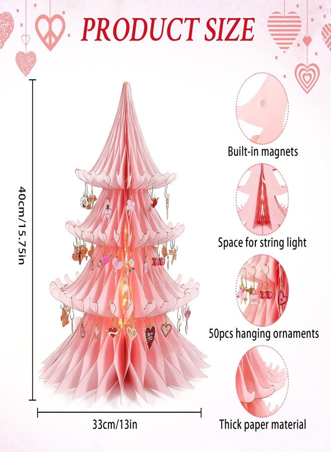 UNIIDECO Valentines Day Decorations, 15.75in Paper Valentines Tree with 50pcs Valentine Ornaments Valentine Table Decorations Centerpiece for Home Wedding Anniversary (Light Pink) - Image 2