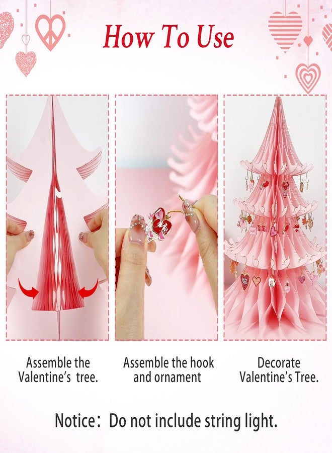 UNIIDECO Valentines Day Decorations, 15.75in Paper Valentines Tree with 50pcs Valentine Ornaments Valentine Table Decorations Centerpiece for Home Wedding Anniversary (Light Pink) - Image 3