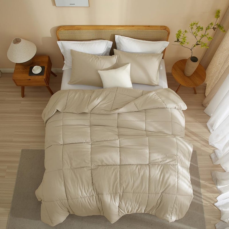 AMWAN Queen Size Quilted Comforter Set Khaki, 3 Pieces Queen Microfiber Bedding Sets, 1 Comforter with 2 Pillowcases, Soft Box Stitched Comforter Set Machine Washable Gifts for Women Men - Image 5