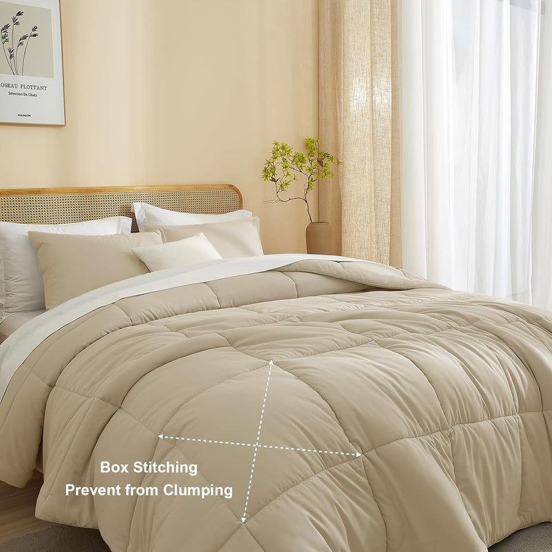 AMWAN Queen Size Quilted Comforter Set Khaki, 3 Pieces Queen Microfiber Bedding Sets, 1 Comforter with 2 Pillowcases, Soft Box Stitched Comforter Set Machine Washable Gifts for Women Men - Image 3