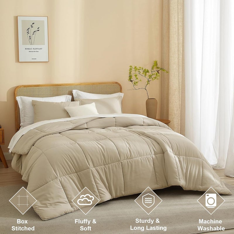 AMWAN Queen Size Quilted Comforter Set Khaki, 3 Pieces Queen Microfiber Bedding Sets, 1 Comforter with 2 Pillowcases, Soft Box Stitched Comforter Set Machine Washable Gifts for Women Men - Image 2