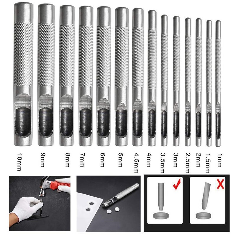 nuoshen NECALON nuoshen 14pcs Leather Hole Punch Cutter,Round Hollow Punch Set for Watch Bands Belts Canvas Paper Plastics(1mm to 10mm) - Image 1