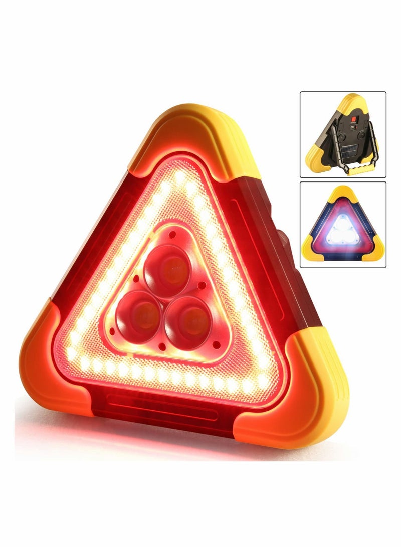 Safety triangle multi-function emergency light LED solar rechargeable vehicle warning road reflective truck applicable to fault - Image 1
