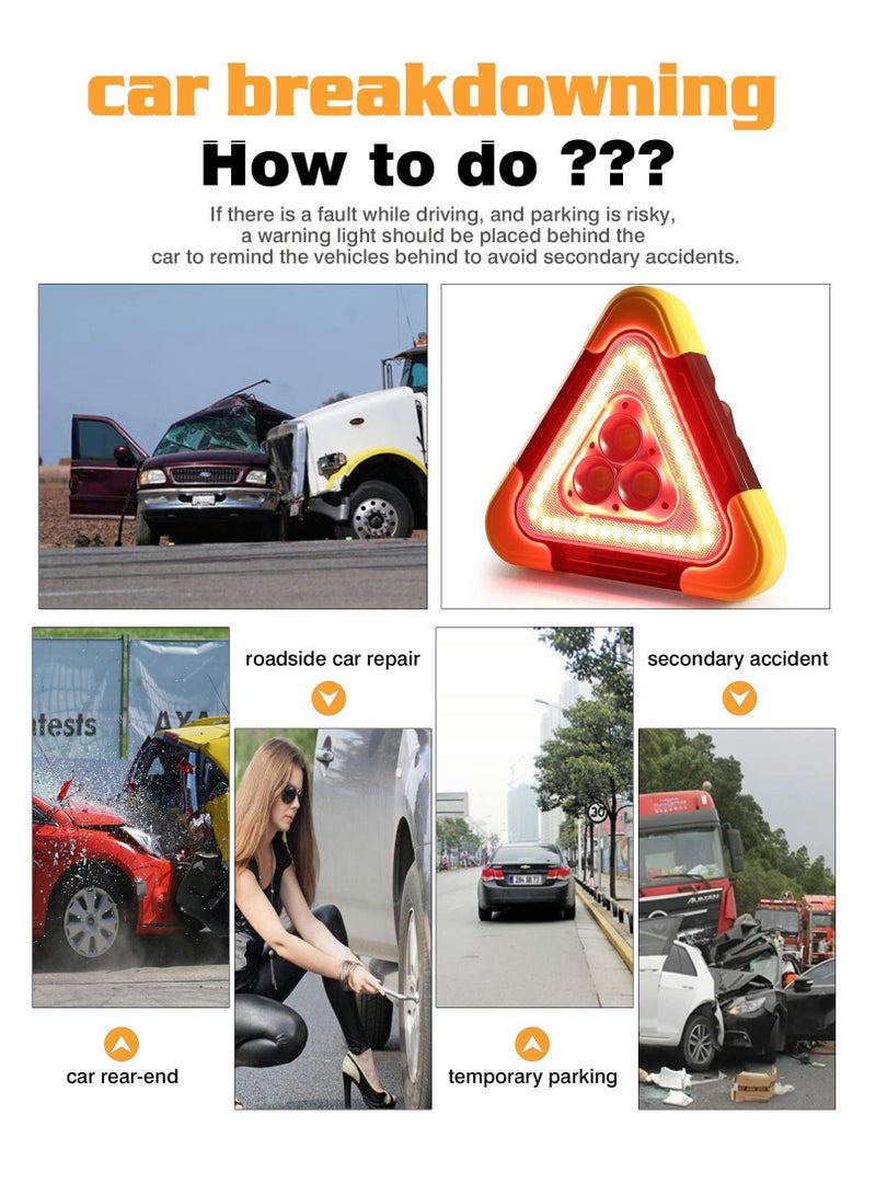 Safety triangle multi-function emergency light LED solar rechargeable vehicle warning road reflective truck applicable to fault - Image 2