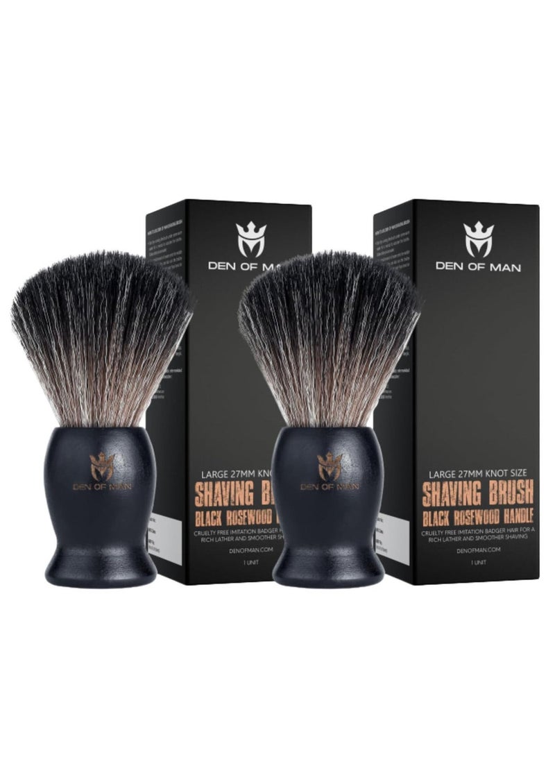 DEN OF MAN Jumbo 27mm Knot Premium Cruelty Free Imitation Badger Hair Shaving Brush, Soft & Ultra Absorbent Bristles For Smooth Shave, Real Rosewood Handle (Pack of 2) - Image 1