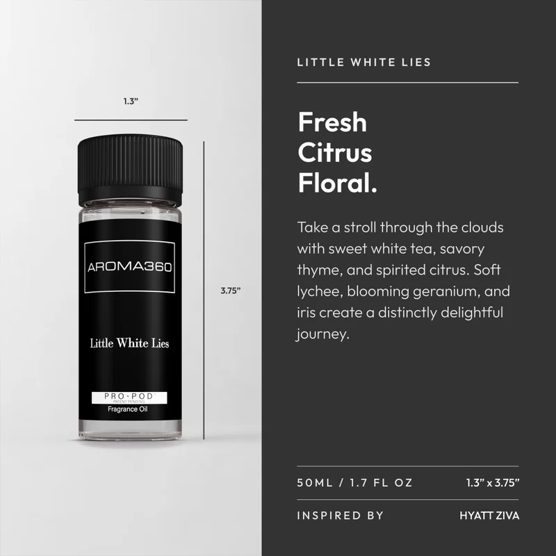 Aroma360  Little White Lies Pro-Pod Oil Blend - Hotel Inspired for Luxury Essential Oil Diffusers - Aromatherapy Scent Diffuser Oil - White Tea, Thyme, and Vetiver - 50 mL, 1.7 fl oz  | Best Price UAE