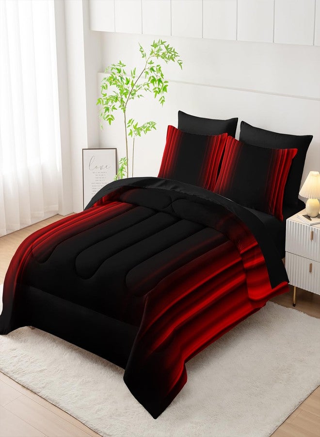 Nttopship Red and Black Bedding Set Queen Size Abstract Ombre Comforter Set Bedding Set 7 Piece in A Bag,Dark Quilt Set Mordern Art Decor All Seasons with Pillowcases,Flat, Fitted Sheet - Image 2