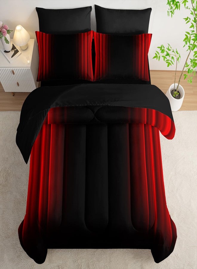 Nttopship Red and Black Bedding Set Queen Size Abstract Ombre Comforter Set Bedding Set 7 Piece in A Bag,Dark Quilt Set Mordern Art Decor All Seasons with Pillowcases,Flat, Fitted Sheet - Image 3