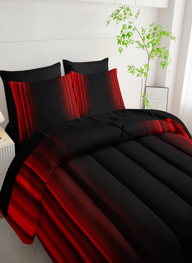 Nttopship Red and Black Bedding Set Queen Size Abstract Ombre Comforter Set Bedding Set 7 Piece in A Bag,Dark Quilt Set Mordern Art Decor All Seasons with Pillowcases,Flat, Fitted Sheet - Image 4