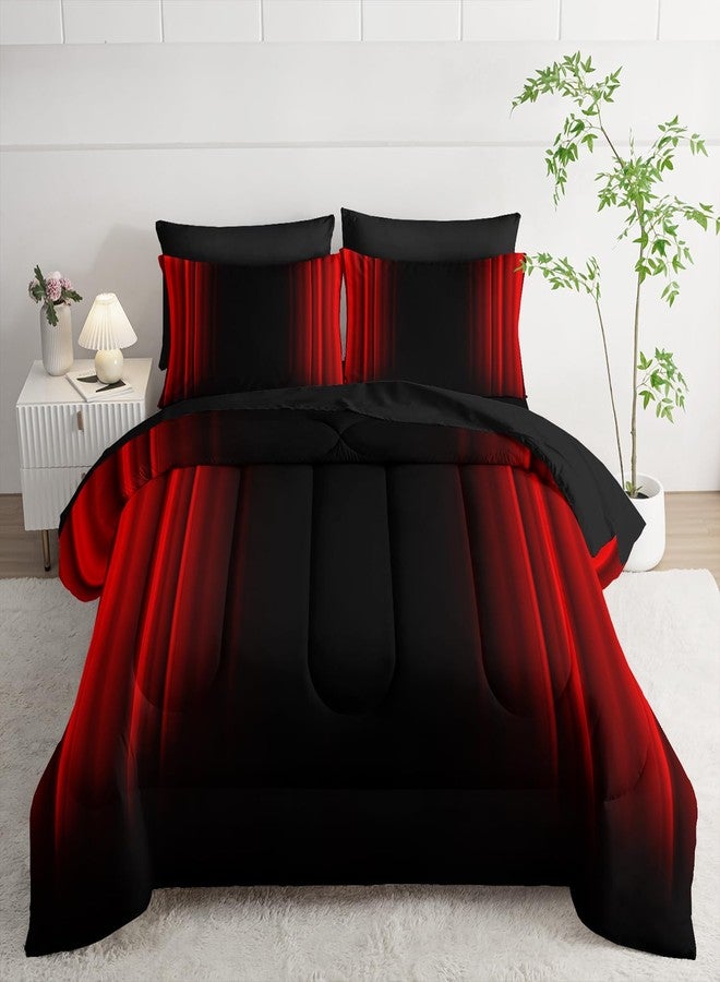 Nttopship Red and Black Bedding Set Queen Size Abstract Ombre Comforter Set Bedding Set 7 Piece in A Bag,Dark Quilt Set Mordern Art Decor All Seasons with Pillowcases,Flat, Fitted Sheet - Image 1