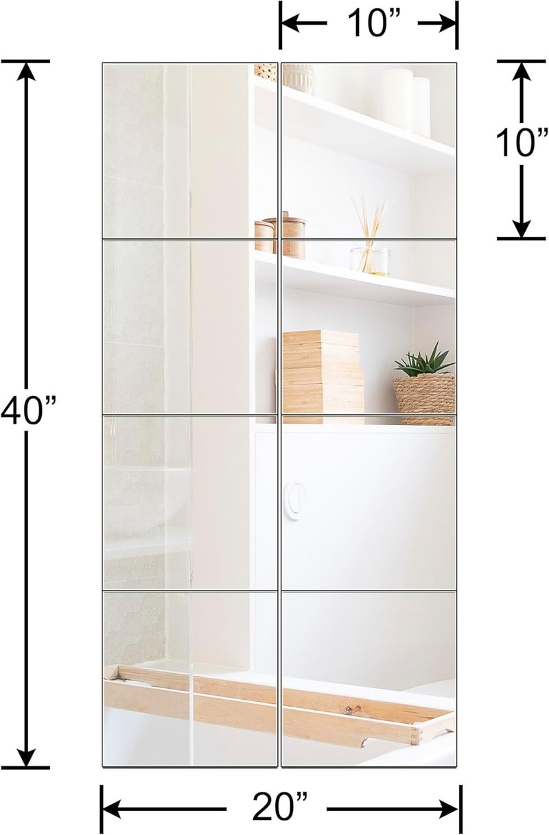 Ruomeng Full Length Wall Mirror Tiles - 10" x 10" x 8Pcs Frameless Full Body Mirror Tiles Wall Mounted Mirror for Home Gym Vanity Bedroom, Living Room - Image 3