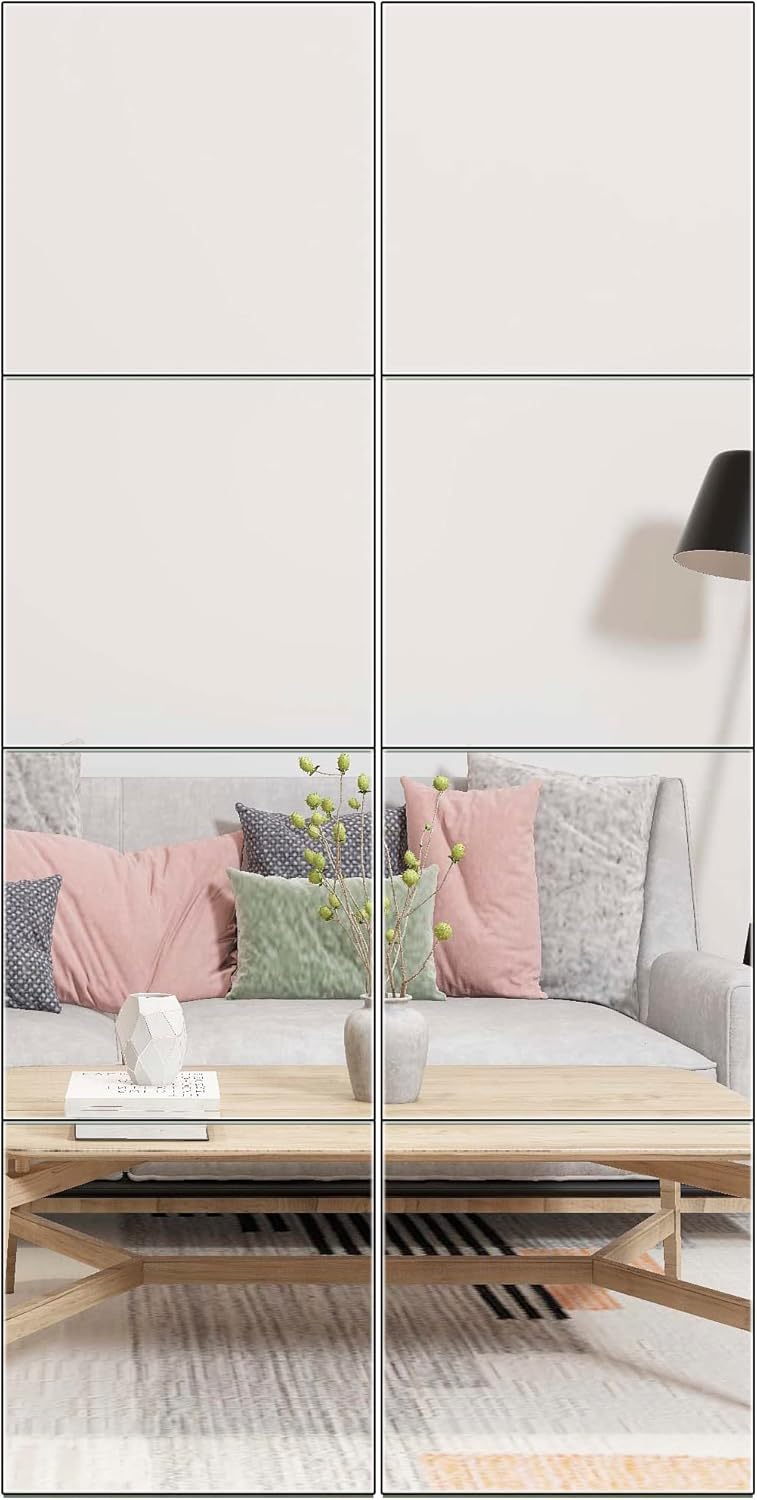 Ruomeng Full Length Wall Mirror Tiles - 10" x 10" x 8Pcs Frameless Full Body Mirror Tiles Wall Mounted Mirror for Home Gym Vanity Bedroom, Living Room - Image 1