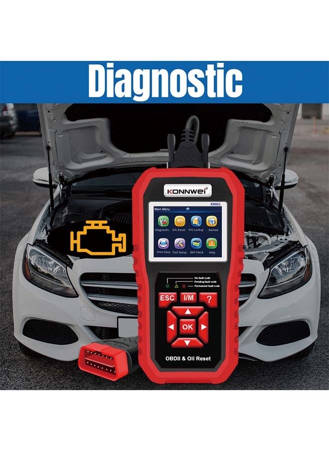 كونوي KONNWEI KW851 ماسح ضوئي تشخيصي للسيارات OBD + أداة إعادة ضبط ضوء الصيانة لصيانة السيارة وإعادة ضبطها - جهاز تشخيص وإعادة ضبط متعدد الوظائف لصيانة المركبات  - Image 4