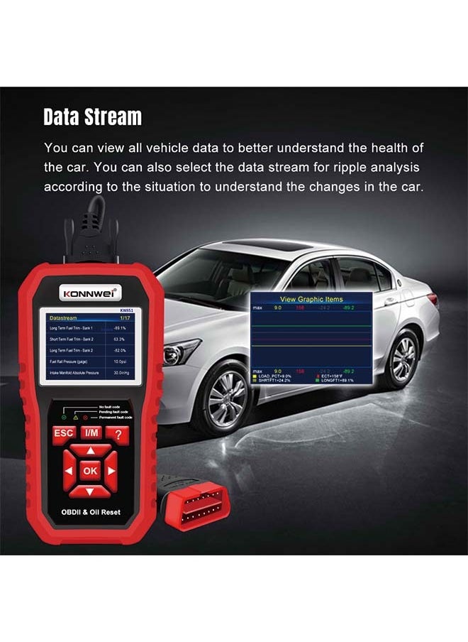 KONNWEI KW851 Automotive OBD Diagnostic Scanner + Maintenance Light Reset Tool for Car Maintenance and Resetting - Multifunctional Diagnostic and Resetting Device for Vehicle Maintenance