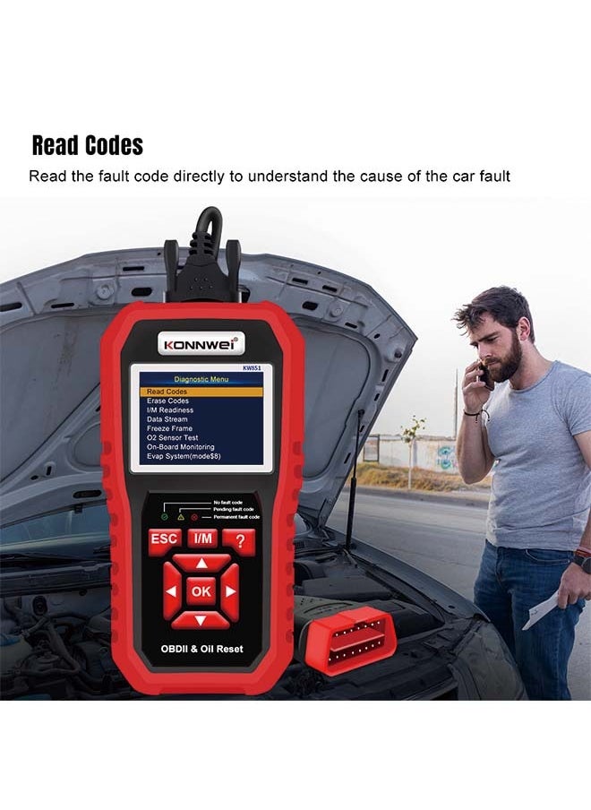 KONNWEI KW851 Automotive OBD Diagnostic Scanner + Maintenance Light Reset Tool for Car Maintenance and Resetting - Multifunctional Diagnostic and Resetting Device for Vehicle Maintenance