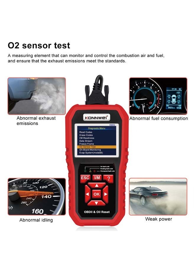 KONNWEI KW851 Automotive OBD Diagnostic Scanner + Maintenance Light Reset Tool for Car Maintenance and Resetting - Multifunctional Diagnostic and Resetting Device for Vehicle Maintenance