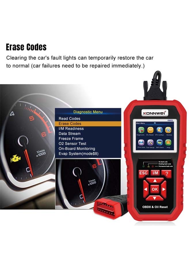 KONNWEI KW851 Automotive OBD Diagnostic Scanner + Maintenance Light Reset Tool for Car Maintenance and Resetting - Multifunctional Diagnostic and Resetting Device for Vehicle Maintenance