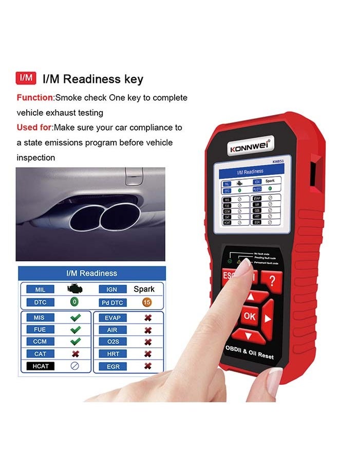 KONNWEI KW851 Automotive OBD Diagnostic Scanner + Maintenance Light Reset Tool for Car Maintenance and Resetting - Multifunctional Diagnostic and Resetting Device for Vehicle Maintenance