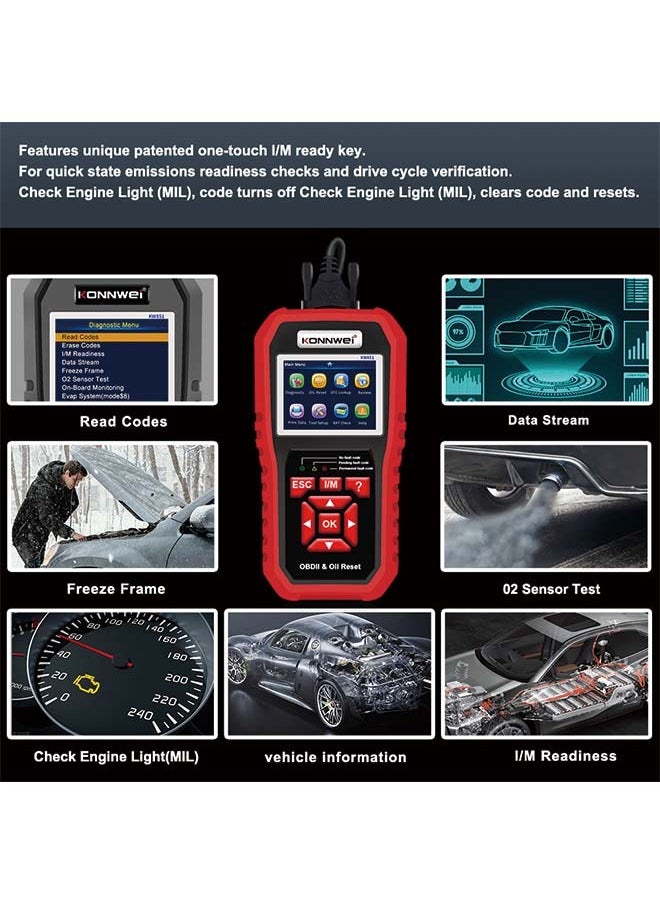 KONNWEI KW851 Automotive OBD Diagnostic Scanner + Maintenance Light Reset Tool for Car Maintenance and Resetting - Multifunctional Diagnostic and Resetting Device for Vehicle Maintenance