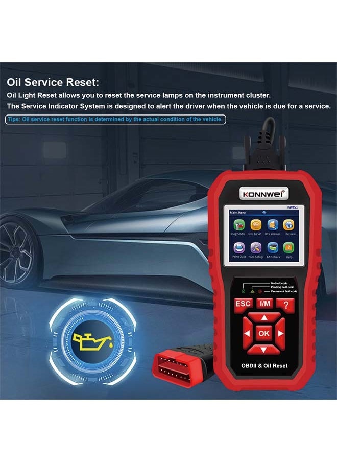 KONNWEI KW851 Automotive OBD Diagnostic Scanner + Maintenance Light Reset Tool for Car Maintenance and Resetting - Multifunctional Diagnostic and Resetting Device for Vehicle Maintenance