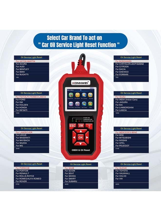 KONNWEI KW851 Automotive OBD Diagnostic Scanner + Maintenance Light Reset Tool for Car Maintenance and Resetting - Multifunctional Diagnostic and Resetting Device for Vehicle Maintenance