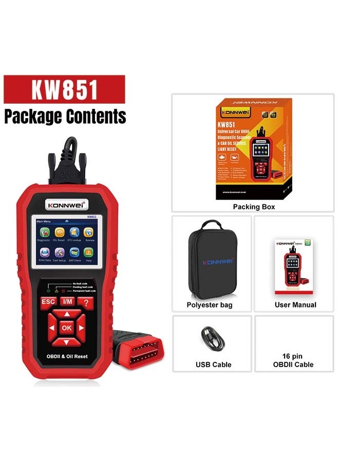 KONNWEI KW851 Automotive OBD Diagnostic Scanner + Maintenance Light Reset Tool for Car Maintenance and Resetting - Multifunctional Diagnostic and Resetting Device for Vehicle Maintenance