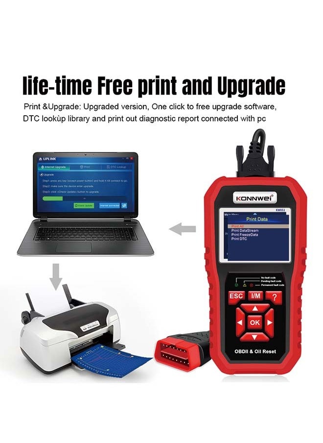 KONNWEI KW851 Automotive OBD Diagnostic Scanner + Maintenance Light Reset Tool for Car Maintenance and Resetting - Multifunctional Diagnostic and Resetting Device for Vehicle Maintenance