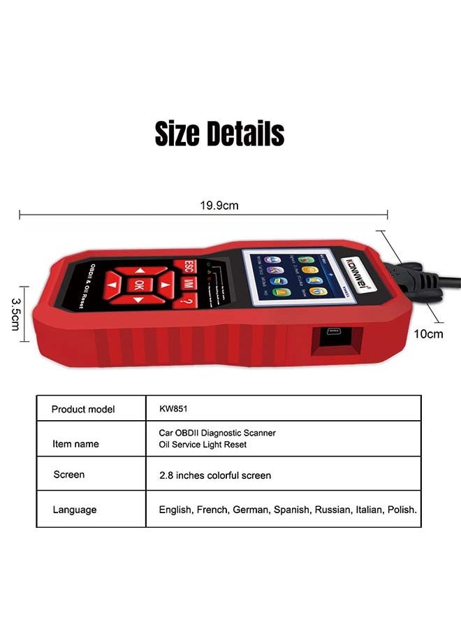 KONNWEI KW851 Automotive OBD Diagnostic Scanner + Maintenance Light Reset Tool for Car Maintenance and Resetting - Multifunctional Diagnostic and Resetting Device for Vehicle Maintenance