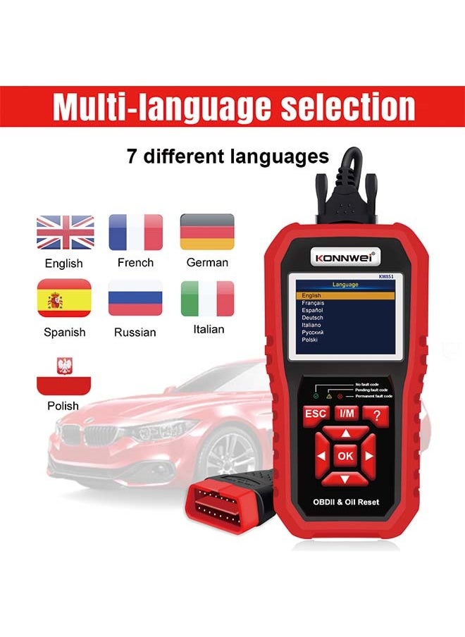 KONNWEI KW851 Automotive OBD Diagnostic Scanner + Maintenance Light Reset Tool for Car Maintenance and Resetting - Multifunctional Diagnostic and Resetting Device for Vehicle Maintenance