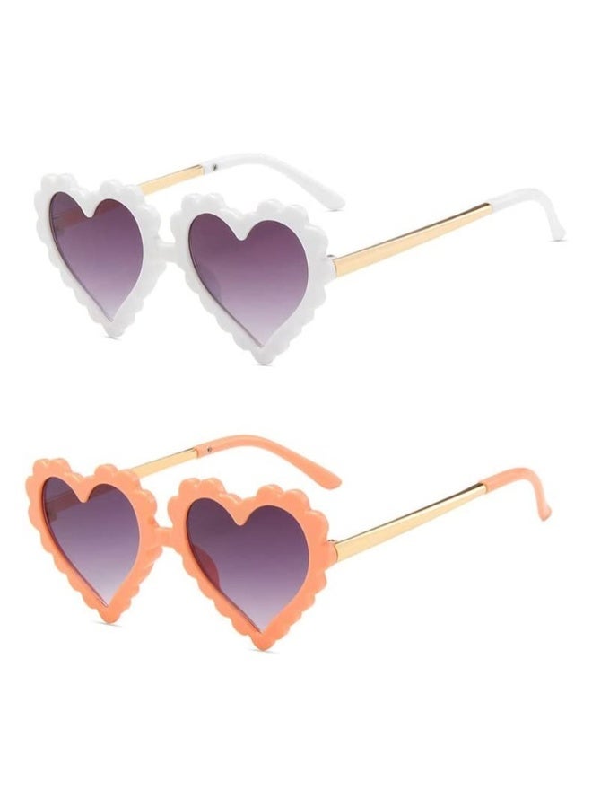 Heart Shaped Sunglasses for Kids, 2 Pairs of Stylish Cartoon Sunglasses for Ages 2-10, Fun Metal Eyewear for Girls and Boys, Perfect for Outdoor Activities and Beach Parties - Image 1
