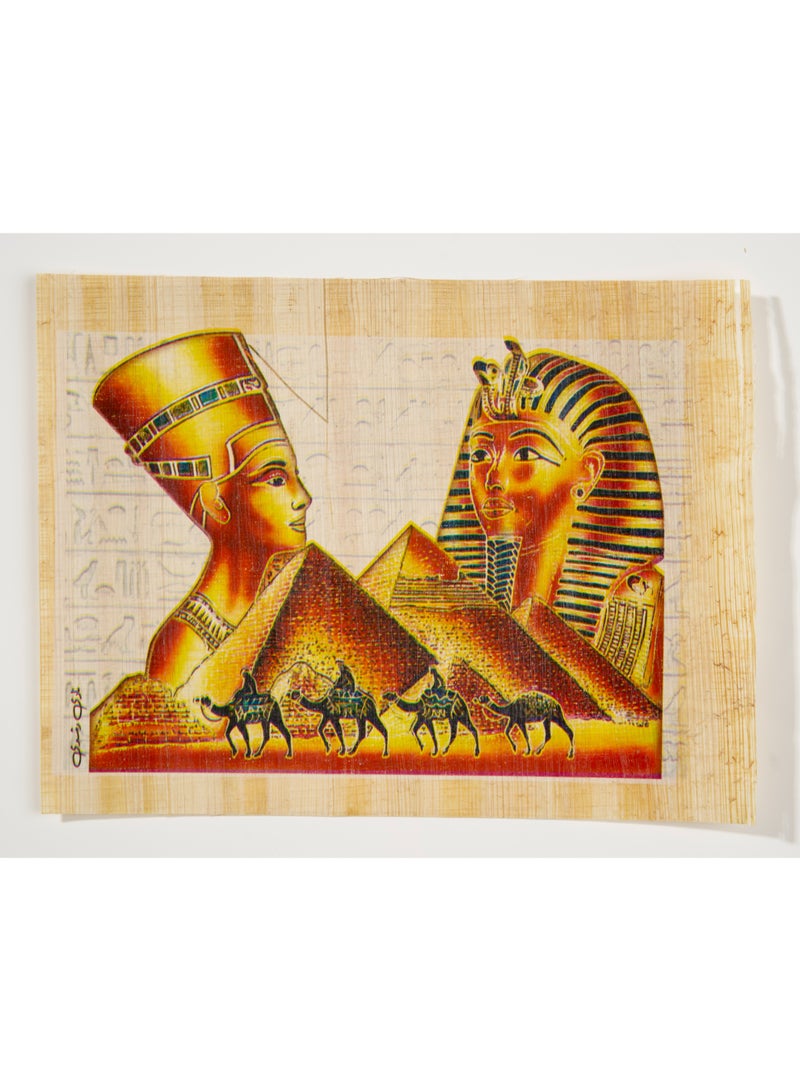 هاندرد بلس ورق بردي مصري طبيعي أصلي مقاس A5 مصنوع يدويًا في مصر من نبات البردي الحقيقي بتصميم نفرتيتي وتوت عنخ آمون والأهرامات مطبوع للديكور والهدايا التذكارية - Image 1